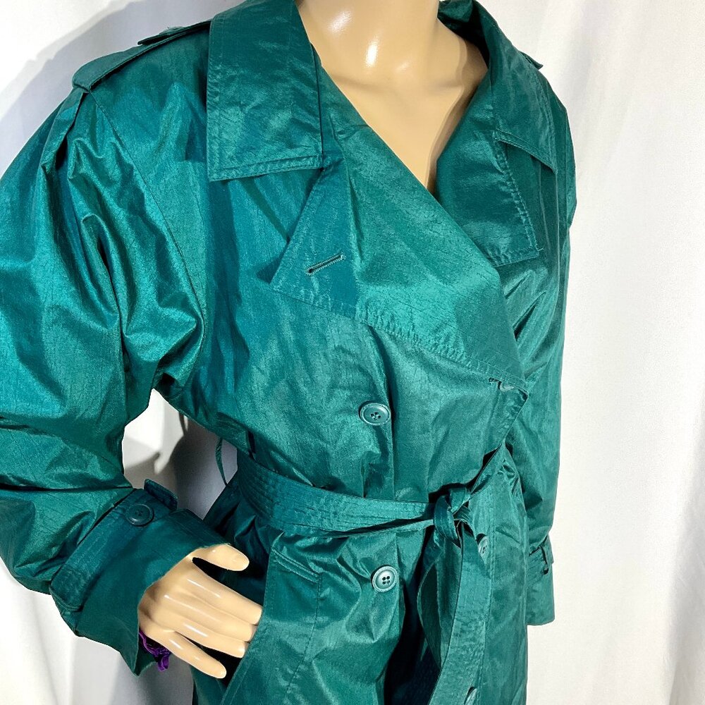 Vintage London Fog Sz 8 Trench in 80s Colors Teal & Purple Womens Coat Retro - Picture 3 of 16